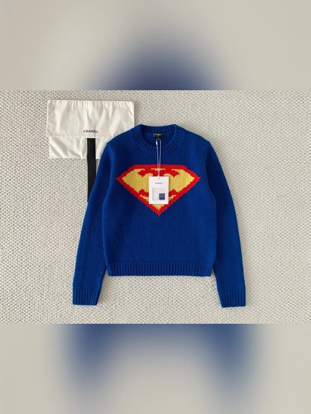CHANEL Blue Cashmere Crewneck Sweater